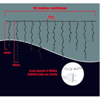 Cascata 400 leds luz fixa branco quente 220V